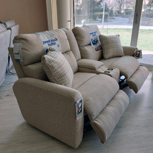 Házimozi kanapé motoros ülésekkel drapp színű szövet kárpittal raktárról - McPherson