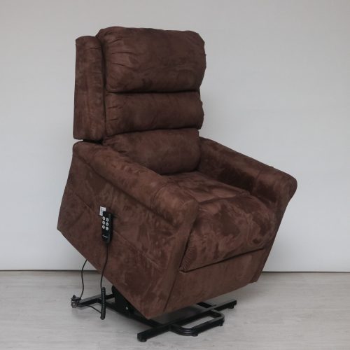 Felállást segítő fotel - kétmotoros (független lábtartó és háttámla mozgatás) - csokoládé barna Microfiber kárpittal raktárról - Soddy