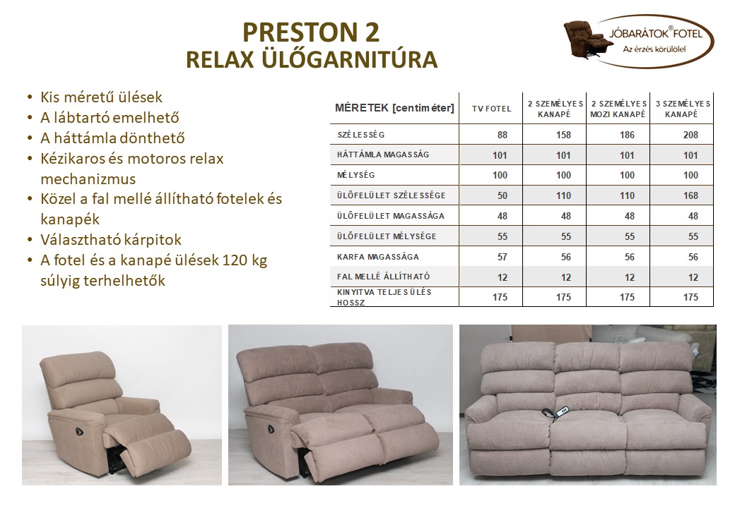 Preston 2 relax ülőgarnitúra katalógus